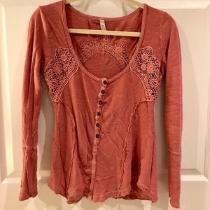 Free People Lace Crew Neck Long Sleeve